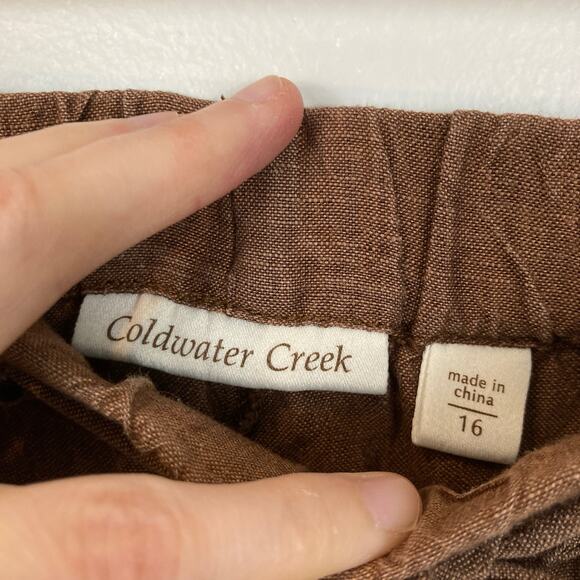 Coldwater Creek Womens 16 Brown 100% Linen Pull On Capri Pants Beachy Lagenlook - Picture 7 of 11